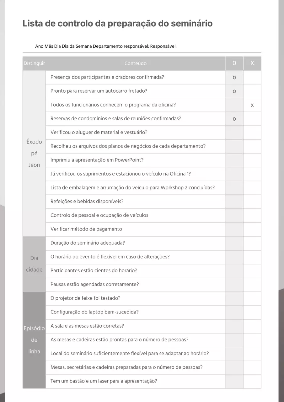Cinzento Cinzento Clean Documentação Lista de verificação da preparação do seminário