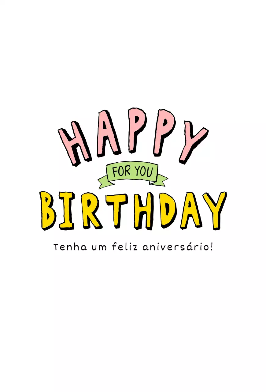 Cartão de aniversário simples com caligrafia em rosa e amarelo