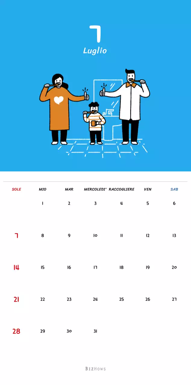 Calendario di Capodanno con simpatiche illustrazioni