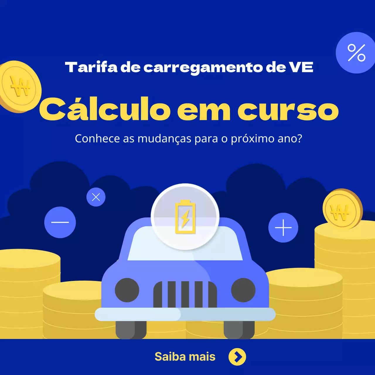 Carros eléctricos azuis e amarelos e moedas: como calcular o custo de um carregamento