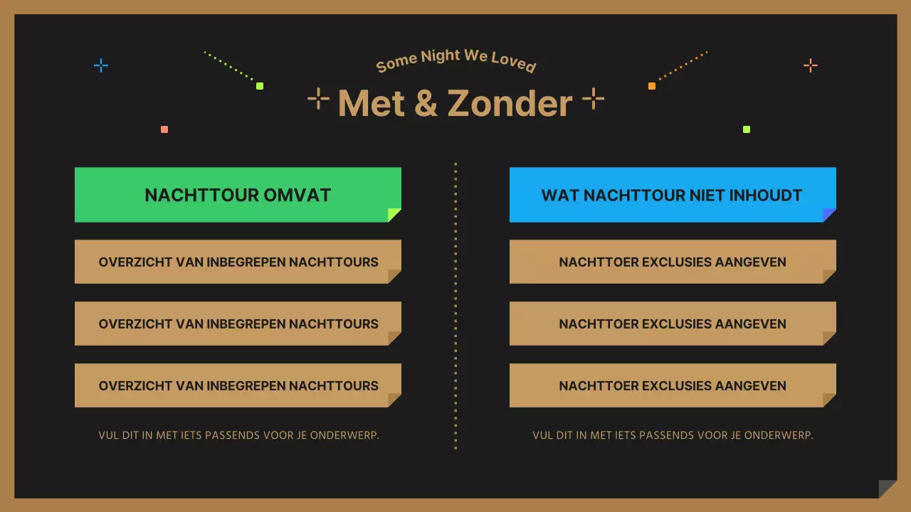 Een schattige zwarte en kleurrijke nachtelijke reisgids