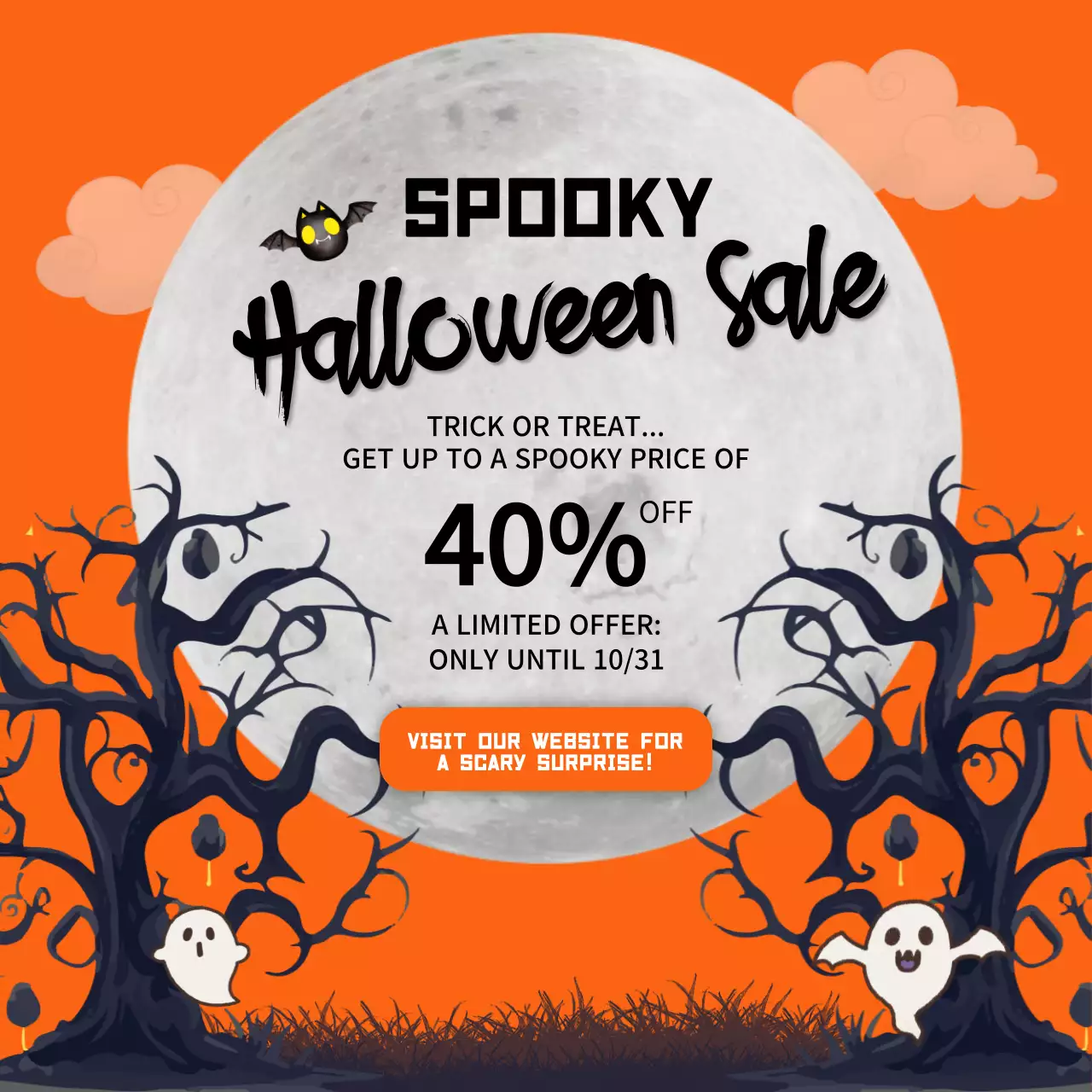 Orange Spooky Halloween Sale Promotion Social Media Post