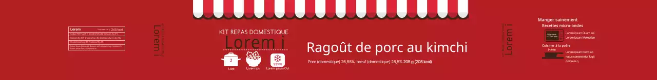 Étiquette de ragoût de porc kimchi illustrée en rouge