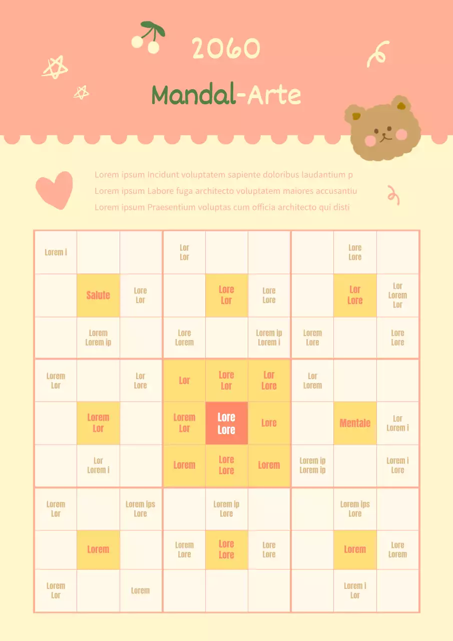 Simpatici mandala concettuali illustrati in rosa e giallo