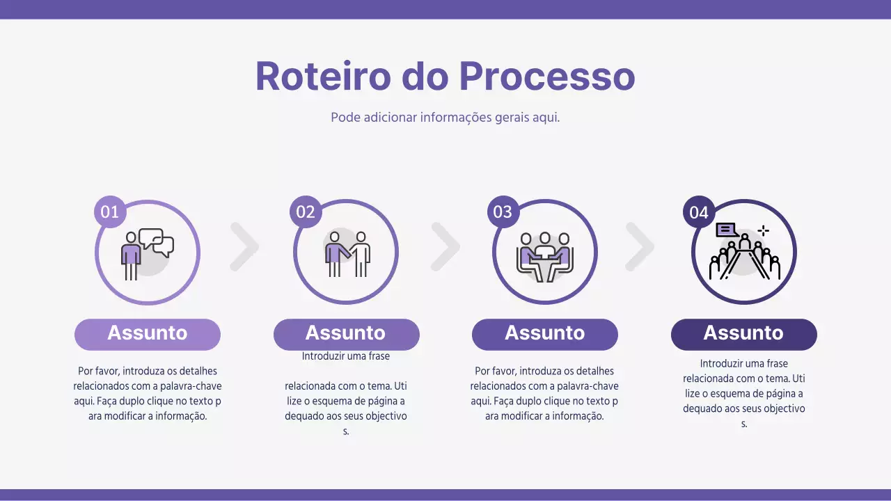 Roteiro de setas circulares roxas e cinzentas