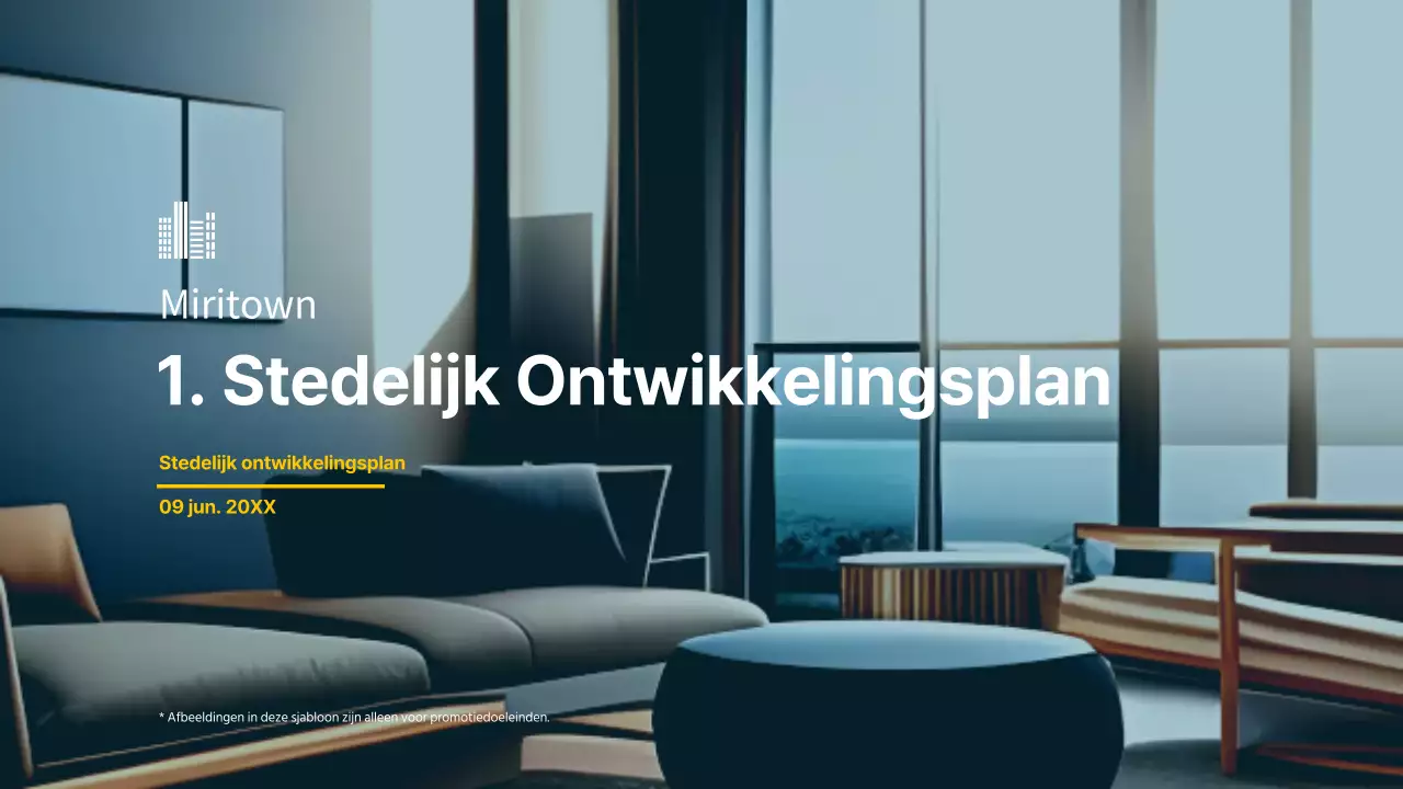 Thema vastgoedbouw stedelijke ontwikkeling in blauw en geel (presentatie)