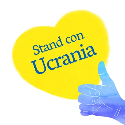 Simples corazones azules y amarillos se dan la mano