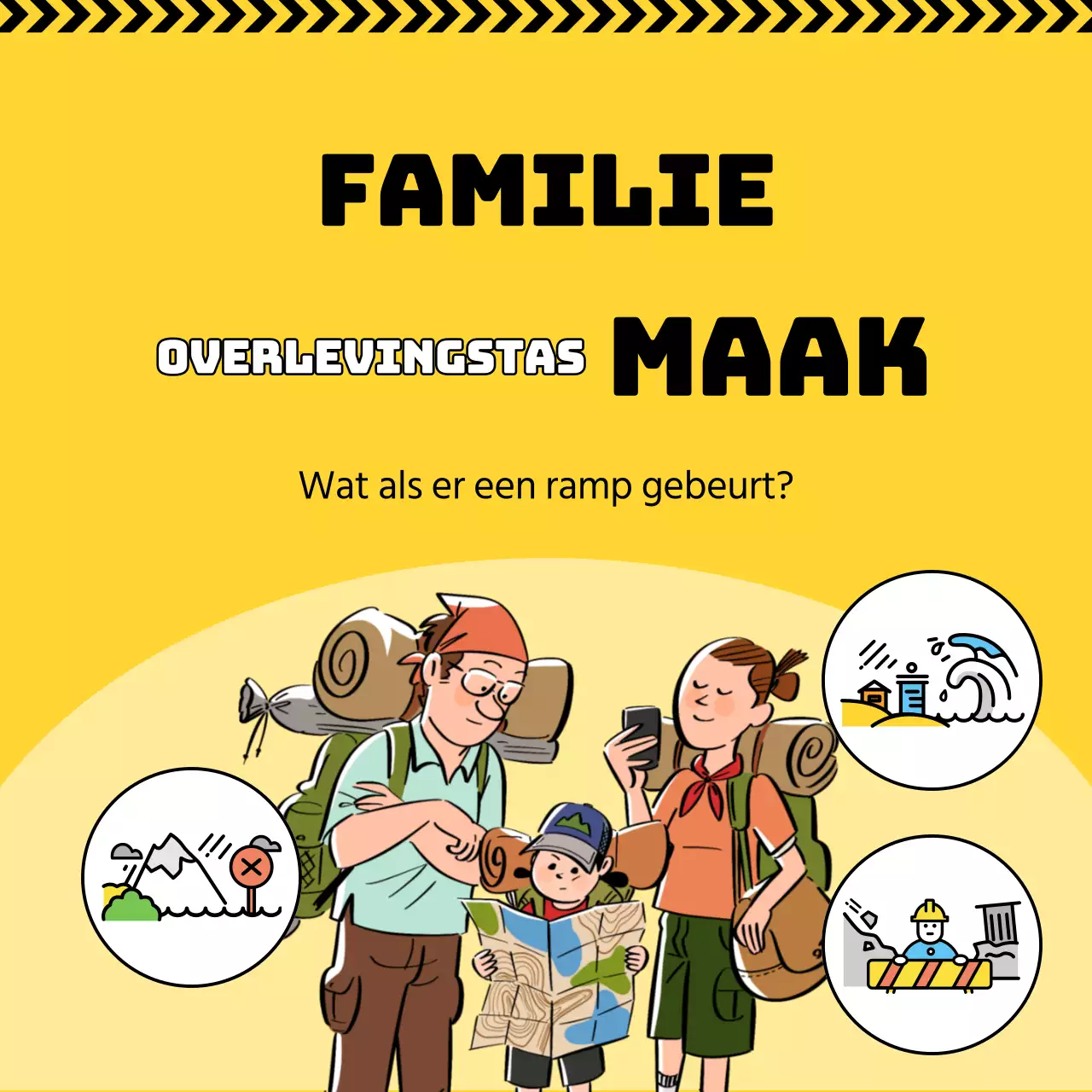 Illustraties in geel markeren De overlevingstas van mijn gezin maken