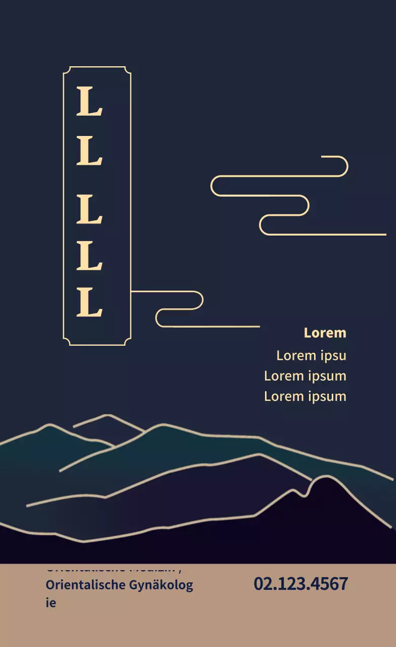 Blaues Werbeetikett für eine Klinik für traditionelle orientalische Medizin
