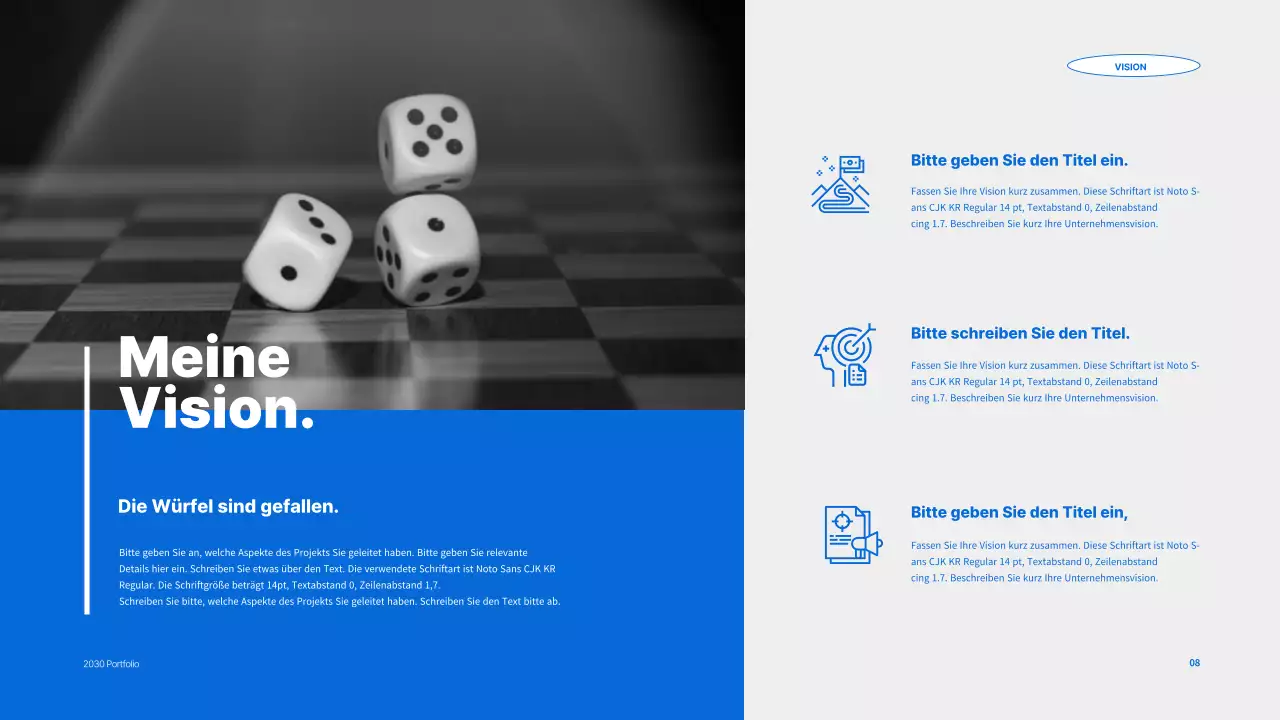 Ein blaues, geordnetes Portfolio