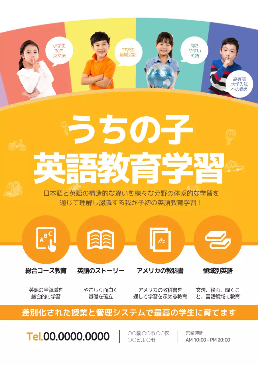 オレンジ 楽しい 英語教育 チラシ ポスター
