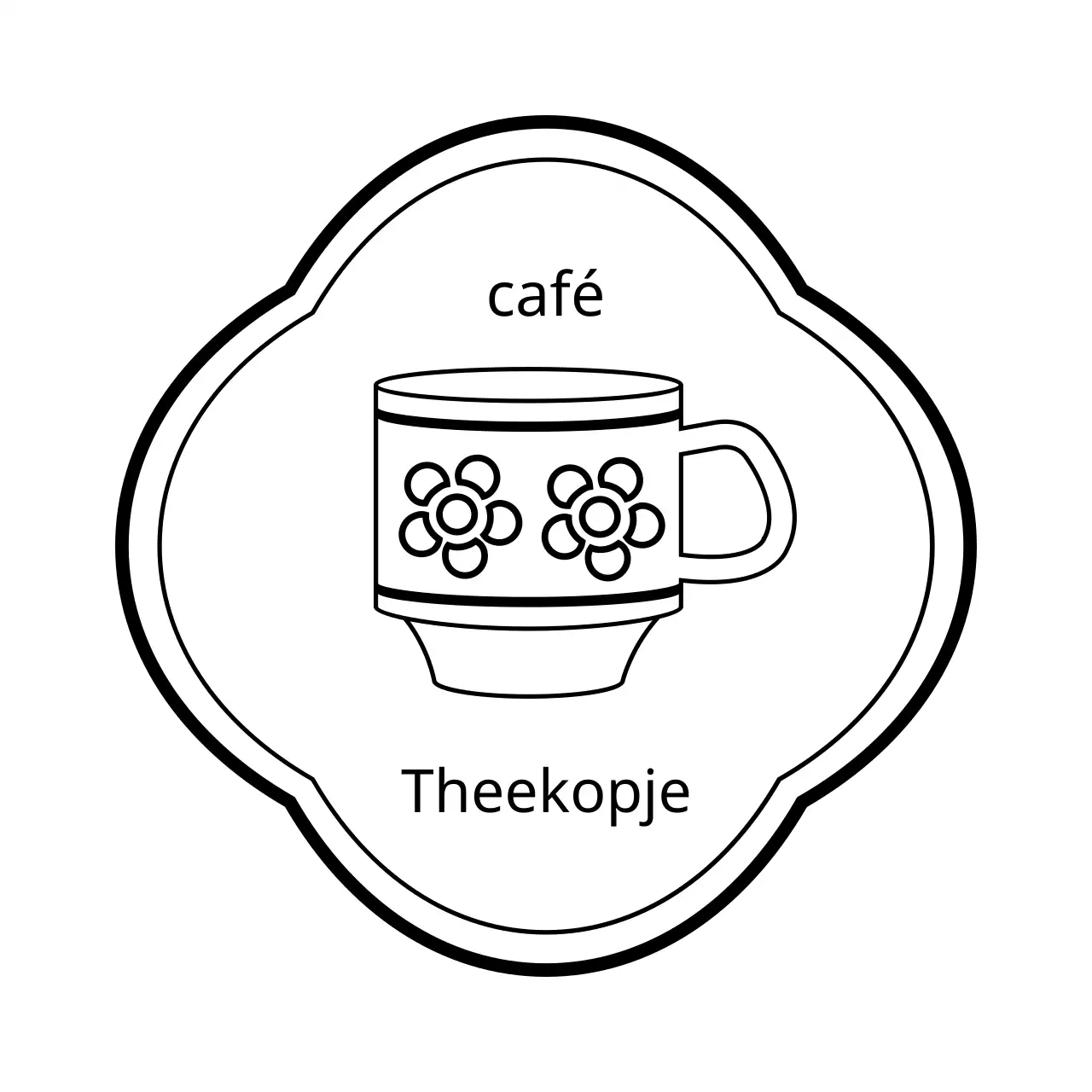 Voor een café in een strakke stijl met een illustratie van een wit en zwart theekopje
