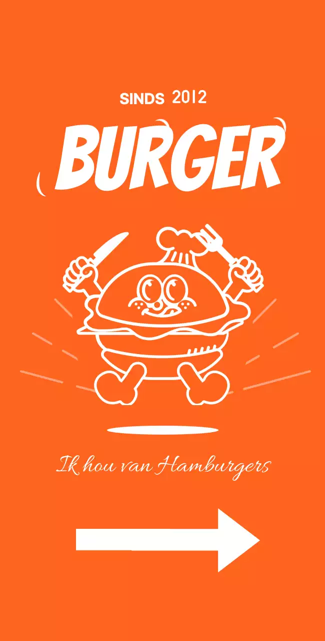 Uithangbord met een menu met een afbeelding van een hamburger op een oranje achtergrond