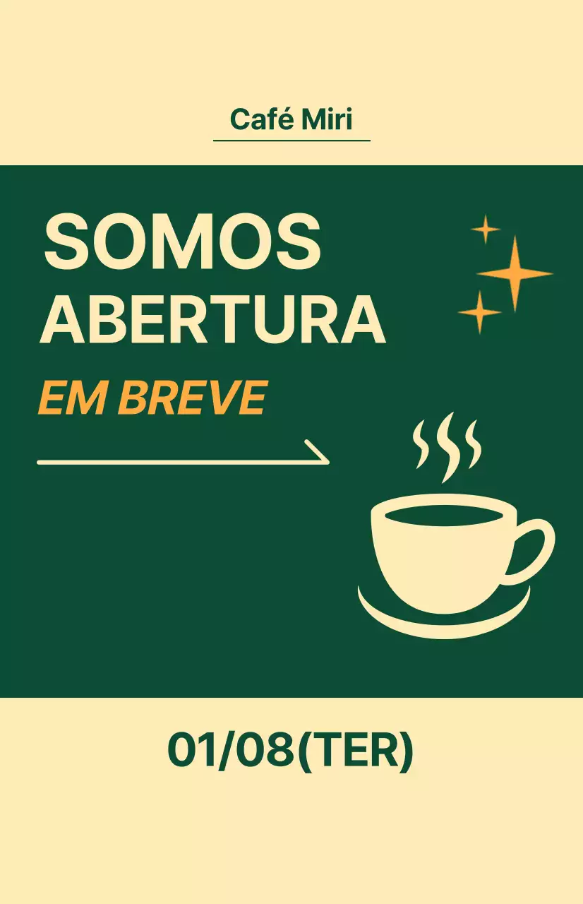 Bandeira para as próximas janelas com um ícone de café sobre um fundo amarelo claro e verde