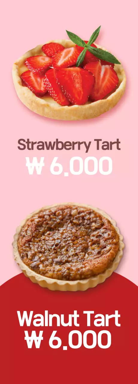 A banner introducing a menu of sweet dessert tarts with a pink background