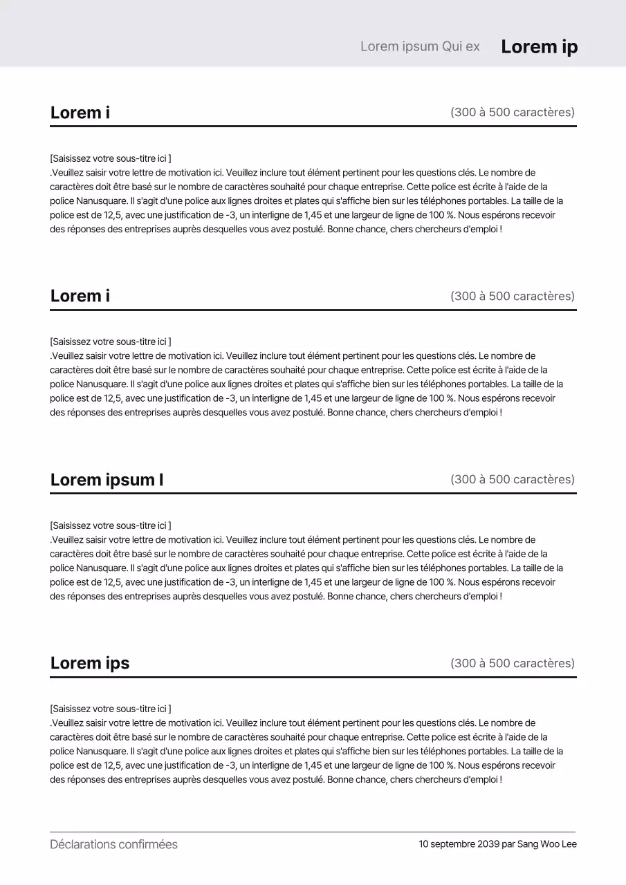 Un formulaire de déclaration personnelle de couleur grise, au concept épuré