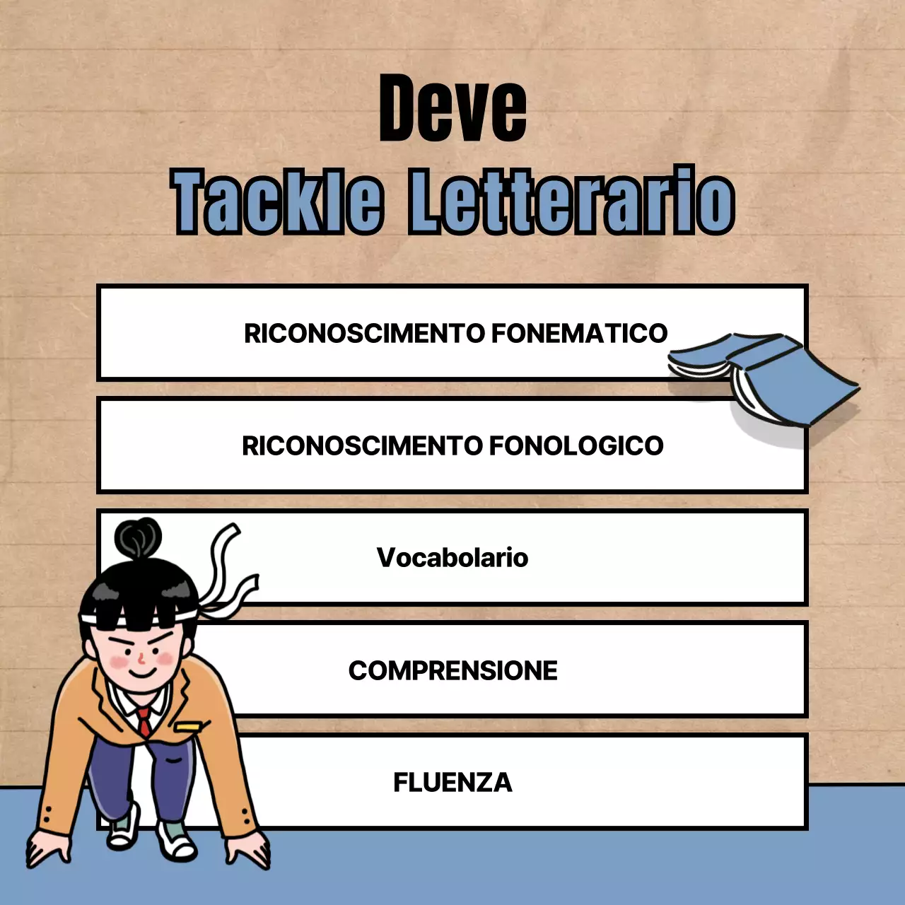 Accademia di formazione all'alfabetizzazione con simpatiche illustrazioni in rosso e nero