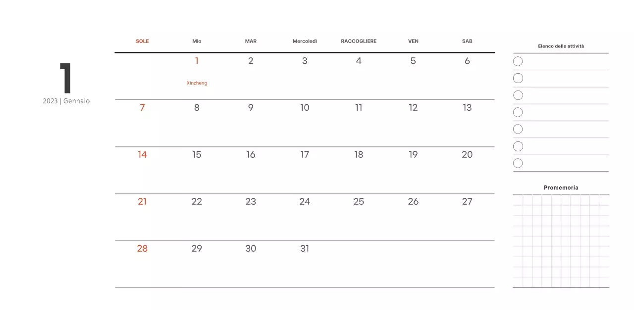 Calendario del caffè semplice e moderno