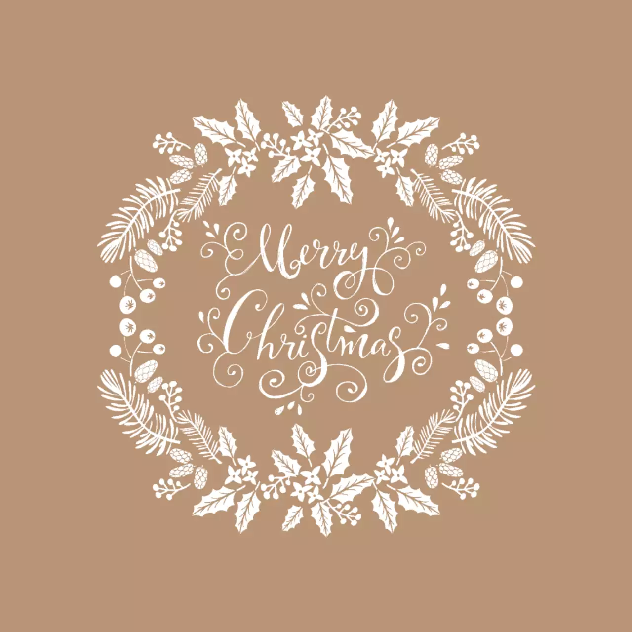 ブラウンのイラストカリグラフィークリスマスラベル