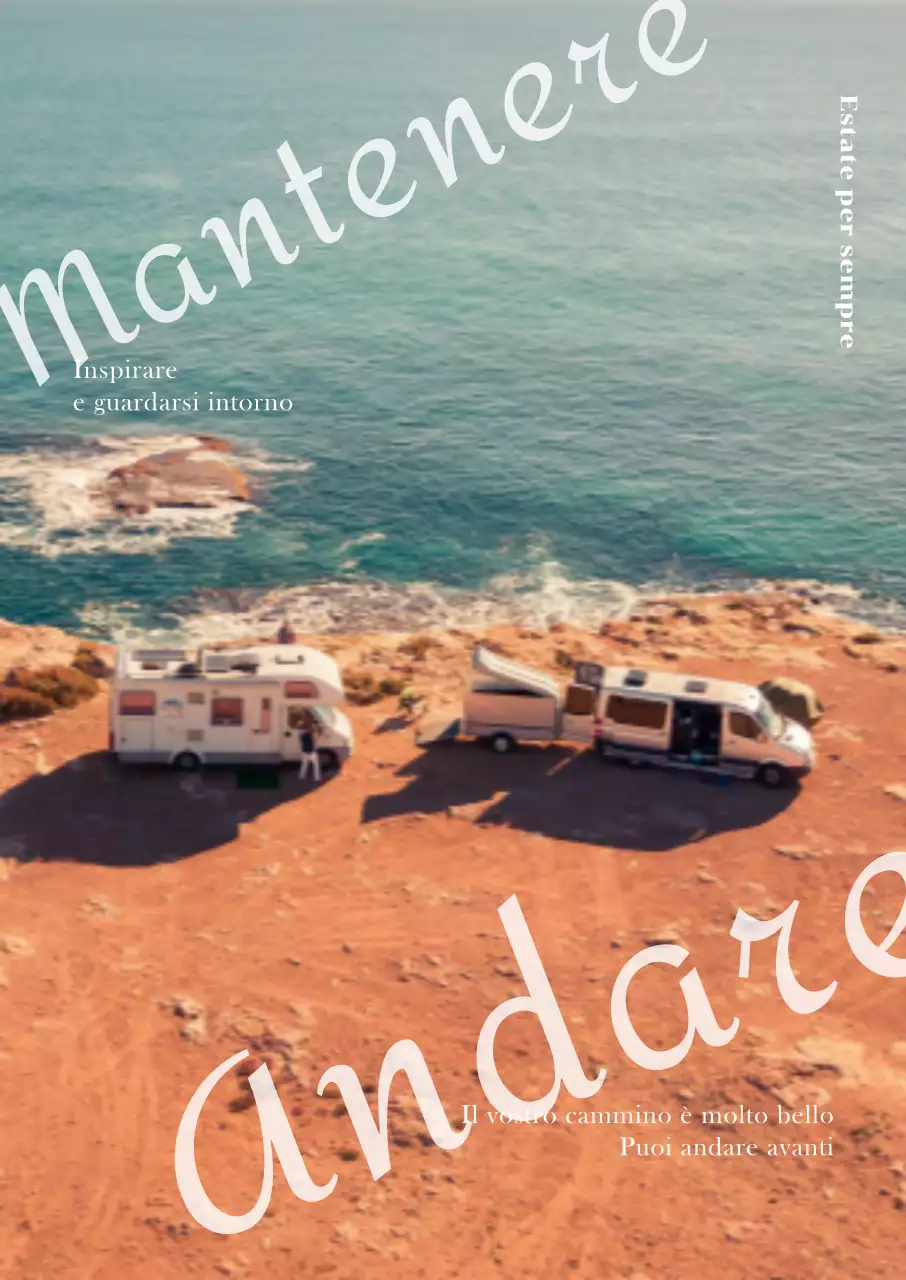 Interni ispirati al viaggio con camper su sfondo spiaggia