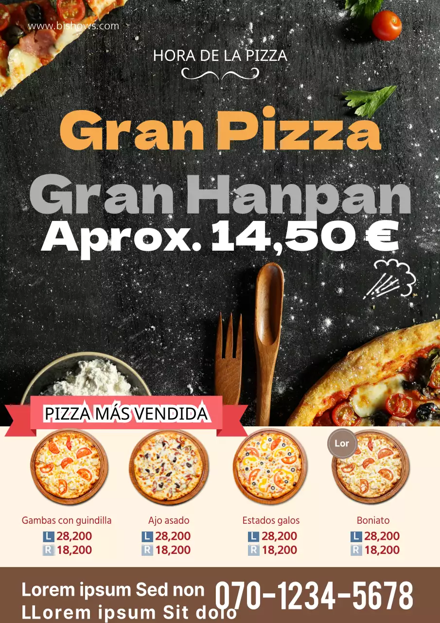 Promociona un descuento en una pizzería con una foto naranja