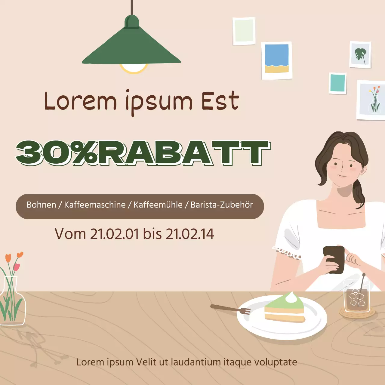 grün beige illustration modernes interieur zuhause cafe event promotion
