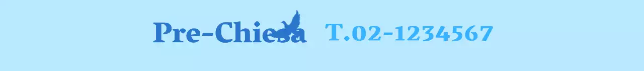 Promozionale con un numero di telefono di concetto di chiesa azzurro e blu e una colomba come simbolo di pace.