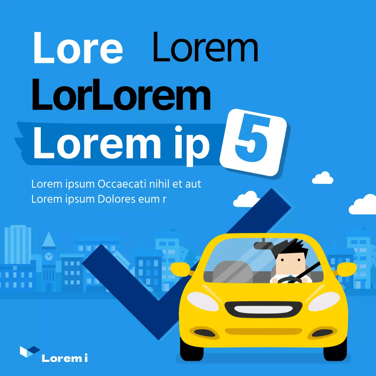 Conceito de ilustração de um carro na estrada em azul e amarelo
