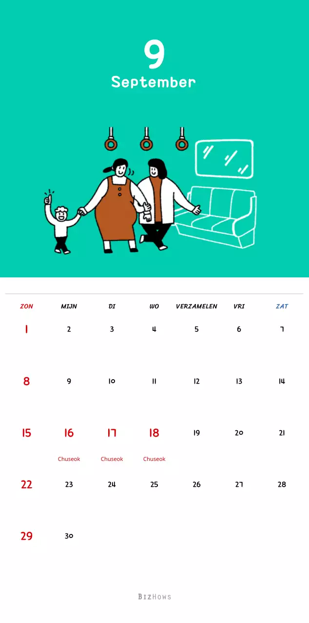 Nieuwjaarskalender met schattige illustraties