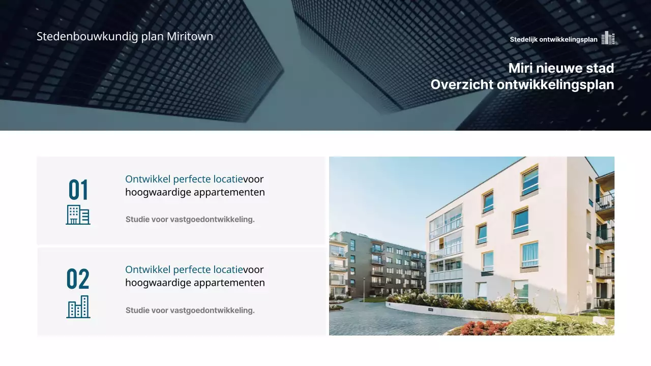 Thema vastgoedbouw stedelijke ontwikkeling in blauw en geel (presentatie)