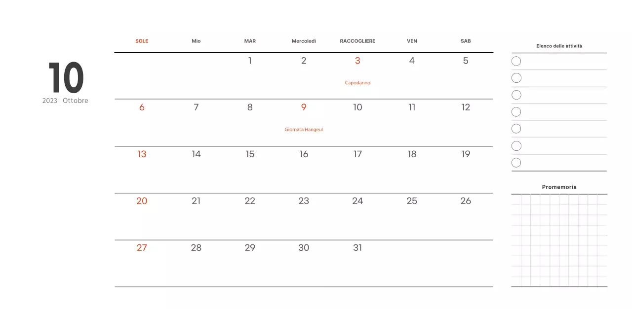 Calendario del caffè semplice e moderno