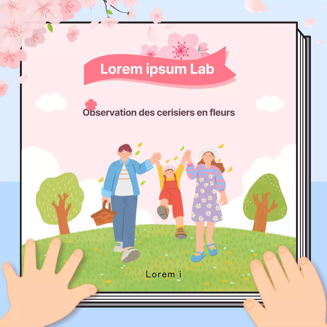 Concept de livre informatif sur les cerisiers en fleurs dans des couleurs pastel