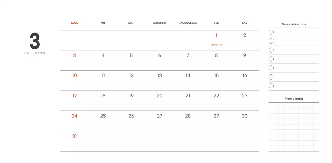 Calendario del caffè semplice e moderno
