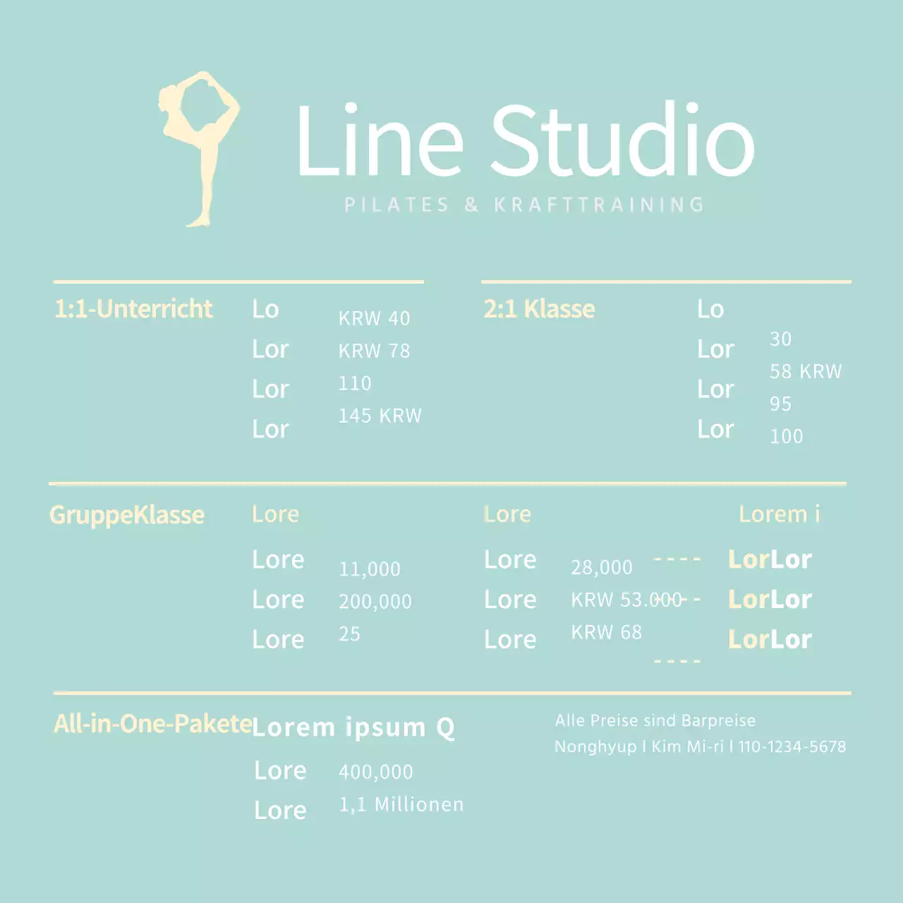 Mint Simple Pilates Menü Tafel Acryl Ständer