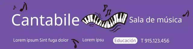 Ilustración de un piano morado para promocionar una escuela de música