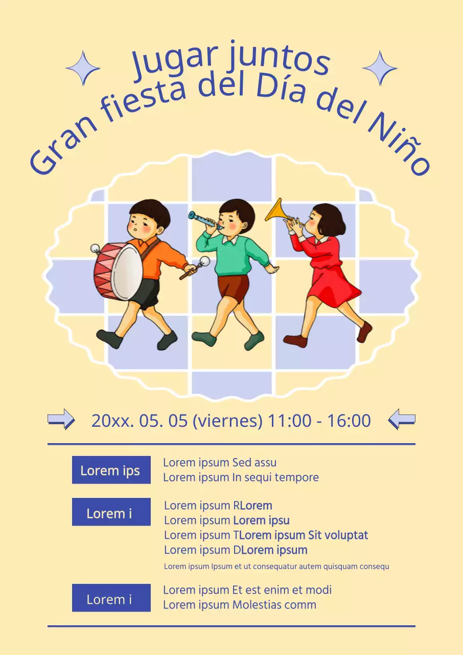 Celebración del Día del Niño con fondo amarillo y aire retro