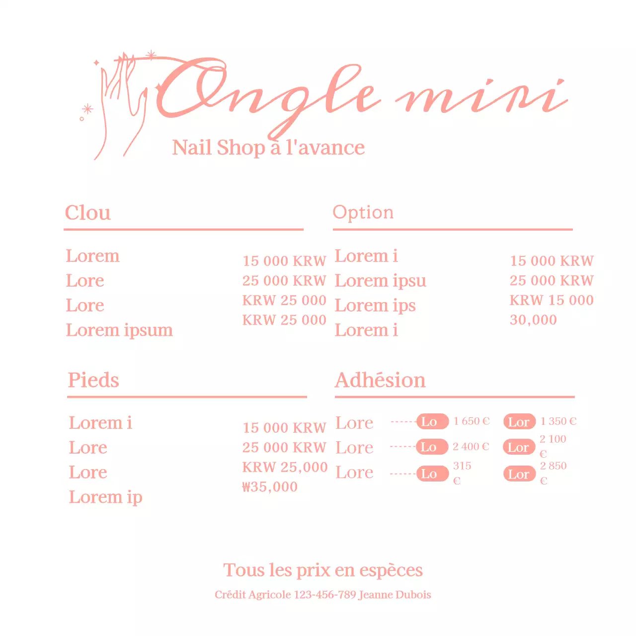 Tableau de menu simple pour salon de manucure rose Support acrylique pour salon de manucure