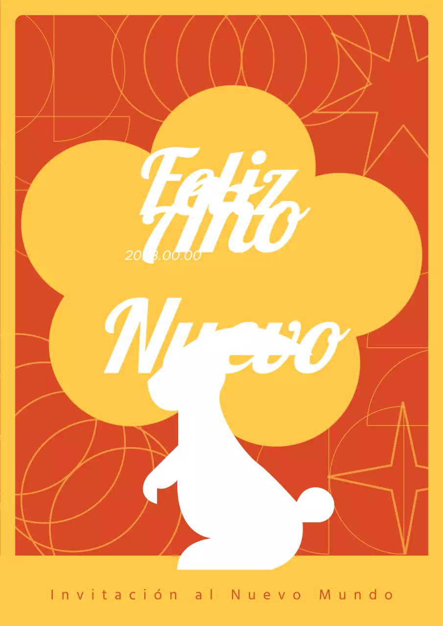 Tarjeta de felicitación de Año Nuevo en naranja y amarillo