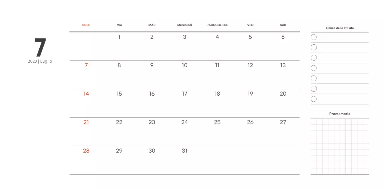 Calendario del caffè semplice e moderno