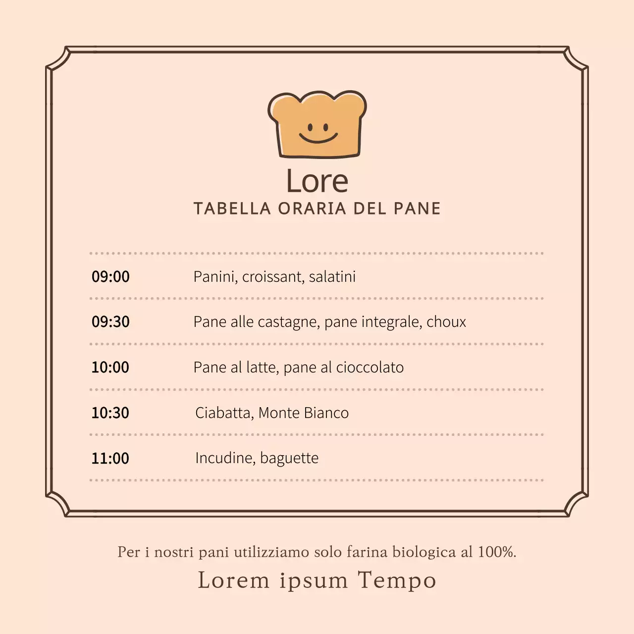 Orario del pane con simpatico logo del pane giallo e marrone