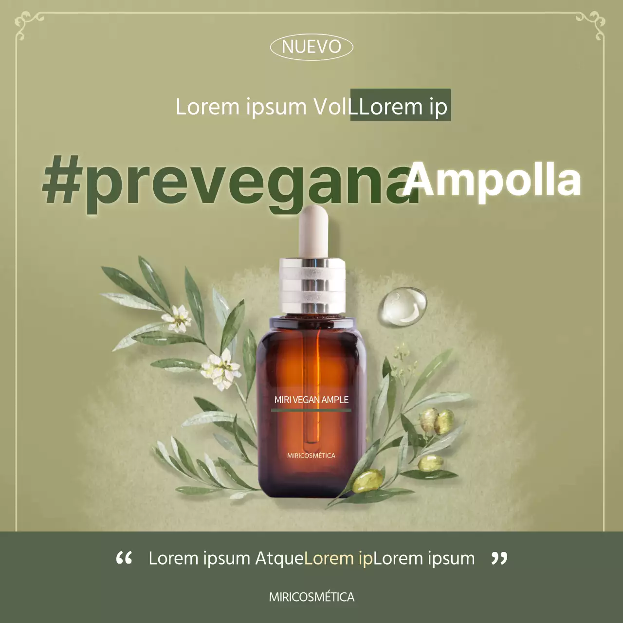 Ampolla verde de cosméticos veganos en las noticias de Instagram