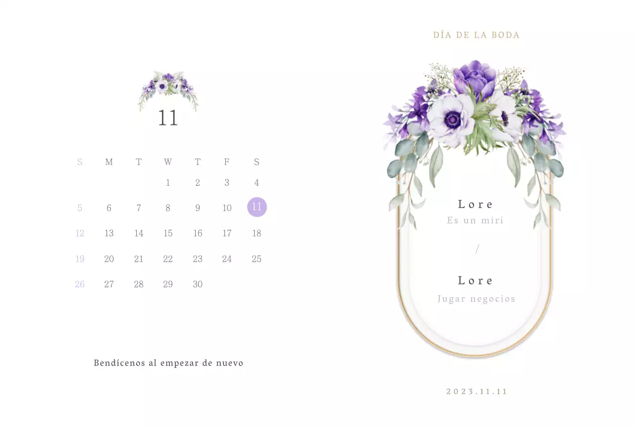 Invitación de boda sencilla con ilustración malva y flores