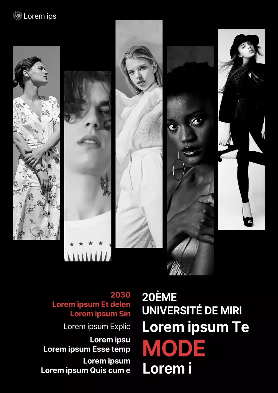 Exposition de fin d'études du département de design de mode moderne en noir et blanc