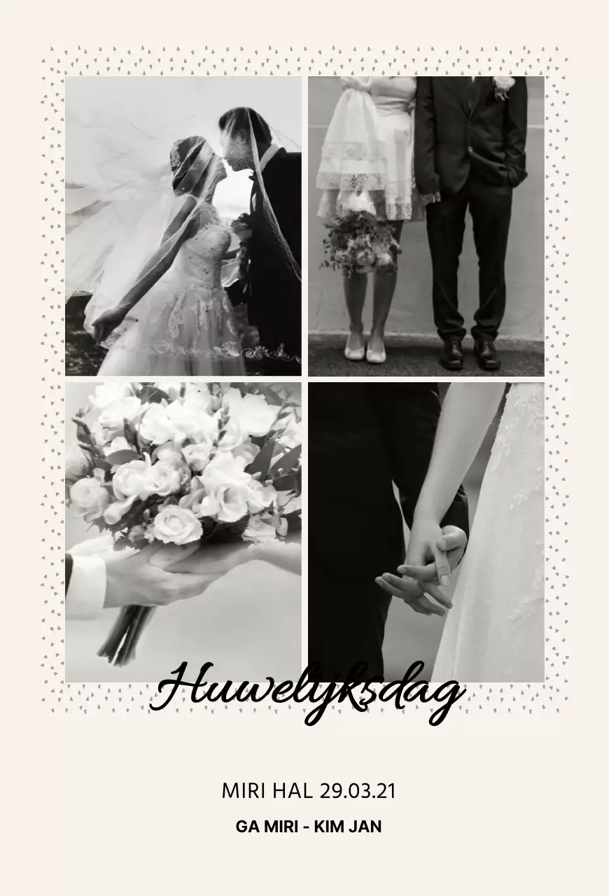 Bruiloftsuitnodiging met eenvoudig gekwartierd kader in beige en zwart