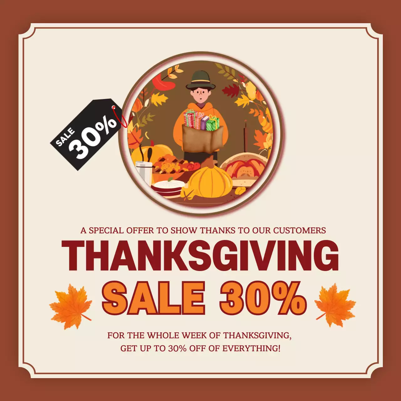 Brown Vintage Thanksgiving Promotion Social Media Post