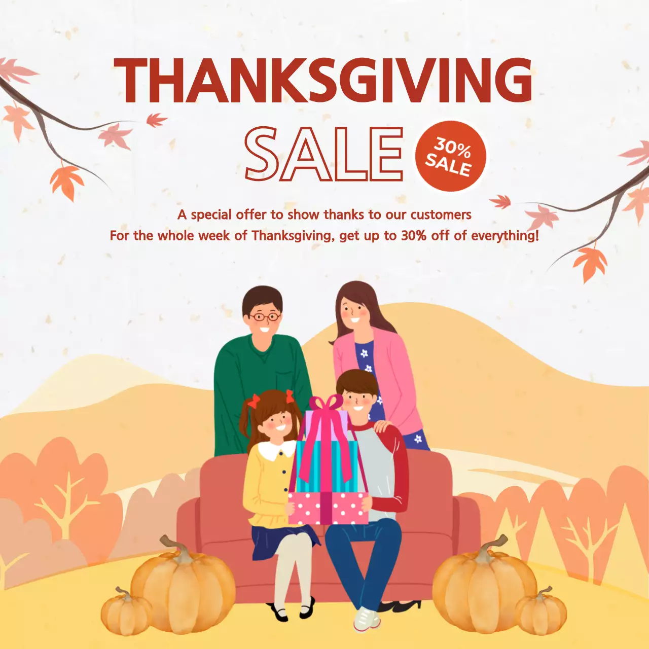Orange Traditional Thanksgiving Sale Promotion Social Media Post