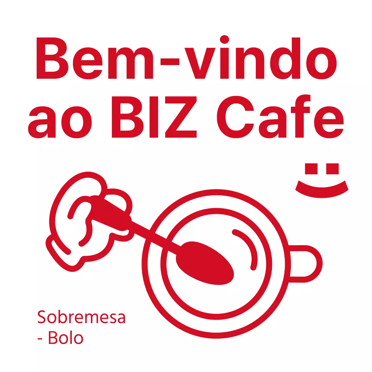 Ilustrações simples e engraçadas e frases de texto em vermelho combinam-se para criar um café de estilo