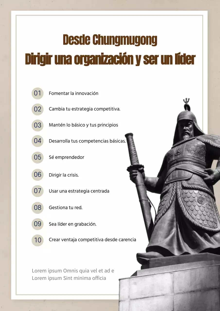 Lista de operaciones organizativas y cualidades del líder con ilustraciones de personas azules