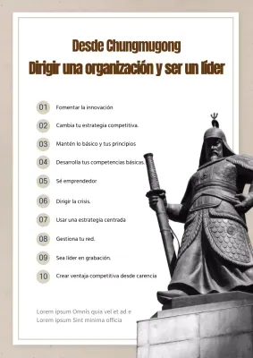 Lista de operaciones organizativas y cualidades del líder con ilustraciones de personas azules