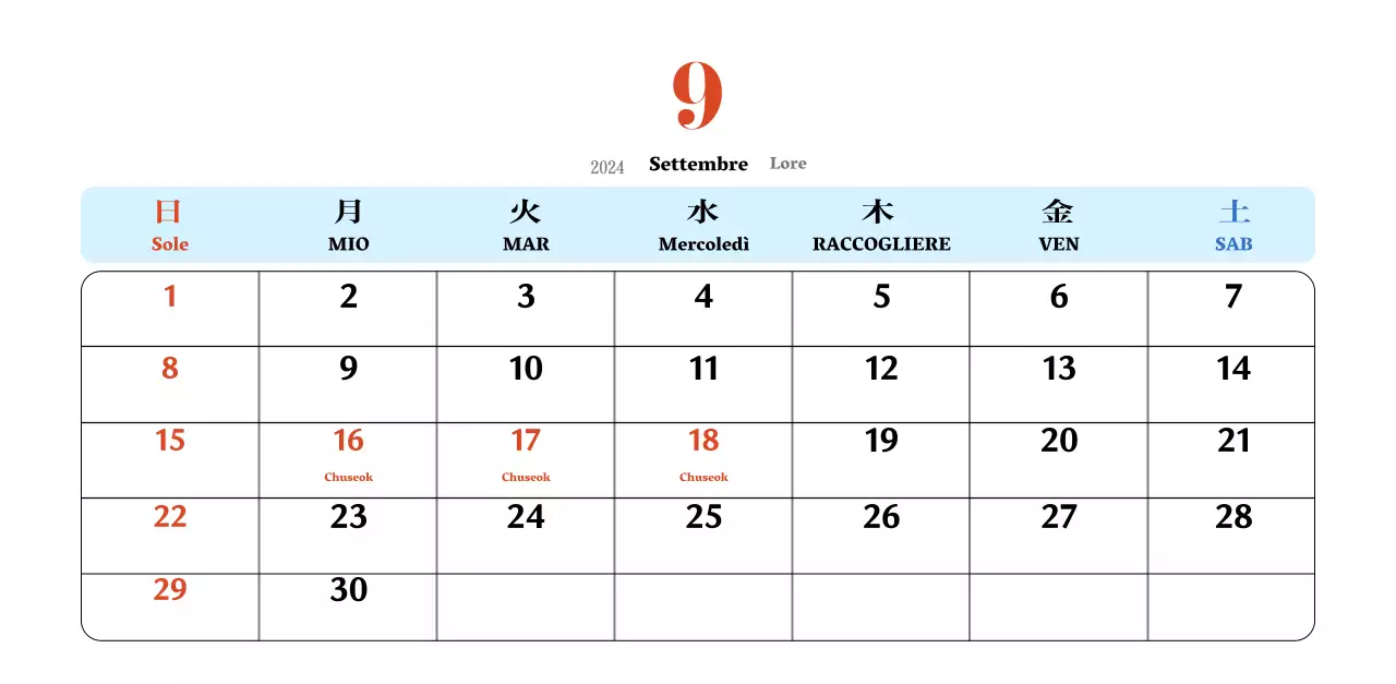 Calendario nostalgico di concezione retrò in rosso e blu